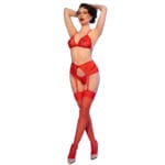 CHILIROSE - CR 4848 ENSEMBLE SOUTIEN-GORGE + STRING + BAS EN DENTELLE ROUGE S – Image 4