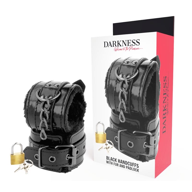 DARKNESS - MENOTTES AJUSTABLES EN CUIR NOIR AVEC CADENAS DARKNESS - MENOTTES AJUSTABLES EN CUIR NOIR AVEC CADENAS – Image 1