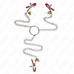 KINK - PINCES À TAMELON ET CLITO BELL TRIPLE ROUGE AVEC CHAINE 30 CM