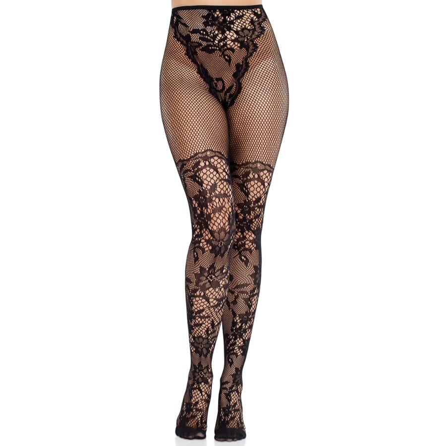 LEG AVENUE - BAS EN DENTELLE DAHLIA AVEC DÉTAIL EN FILET NOIR LEG AVENUE - BAS EN DENTELLE DAHLIA AVEC DÉTAIL EN FILET NOIR – Image 1