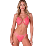 PASSION - ENSEMBLE SOUTIEN-GORGE + STRING RESILQUE ROUGE TOMATE S/M