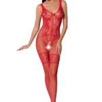 PASSION - FEMME BS069 BODYSTOCKING ROUGE TAILLE UNIQUE